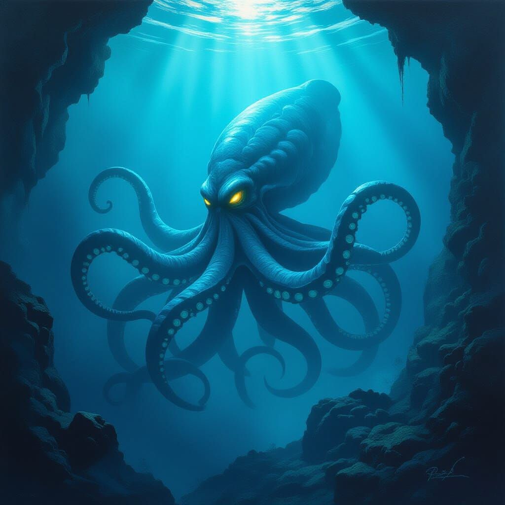 Majestic Kraken Emerges From Misty Ocean Depths