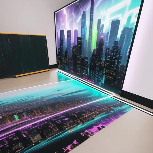 Abstract Expressionist Cityscape with Neon Lights