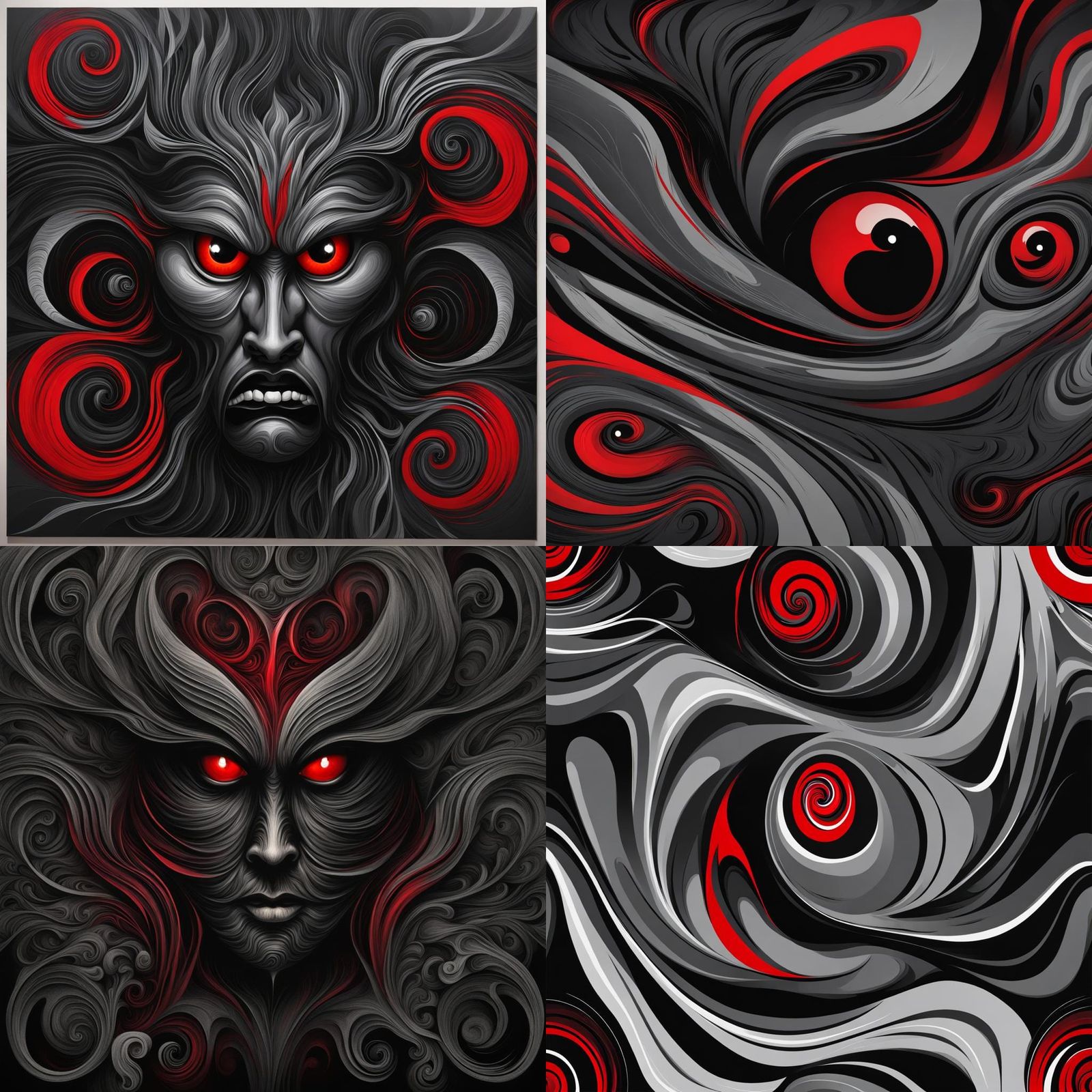Abstract Face with Red Swirl Eyes in Fantasy Art