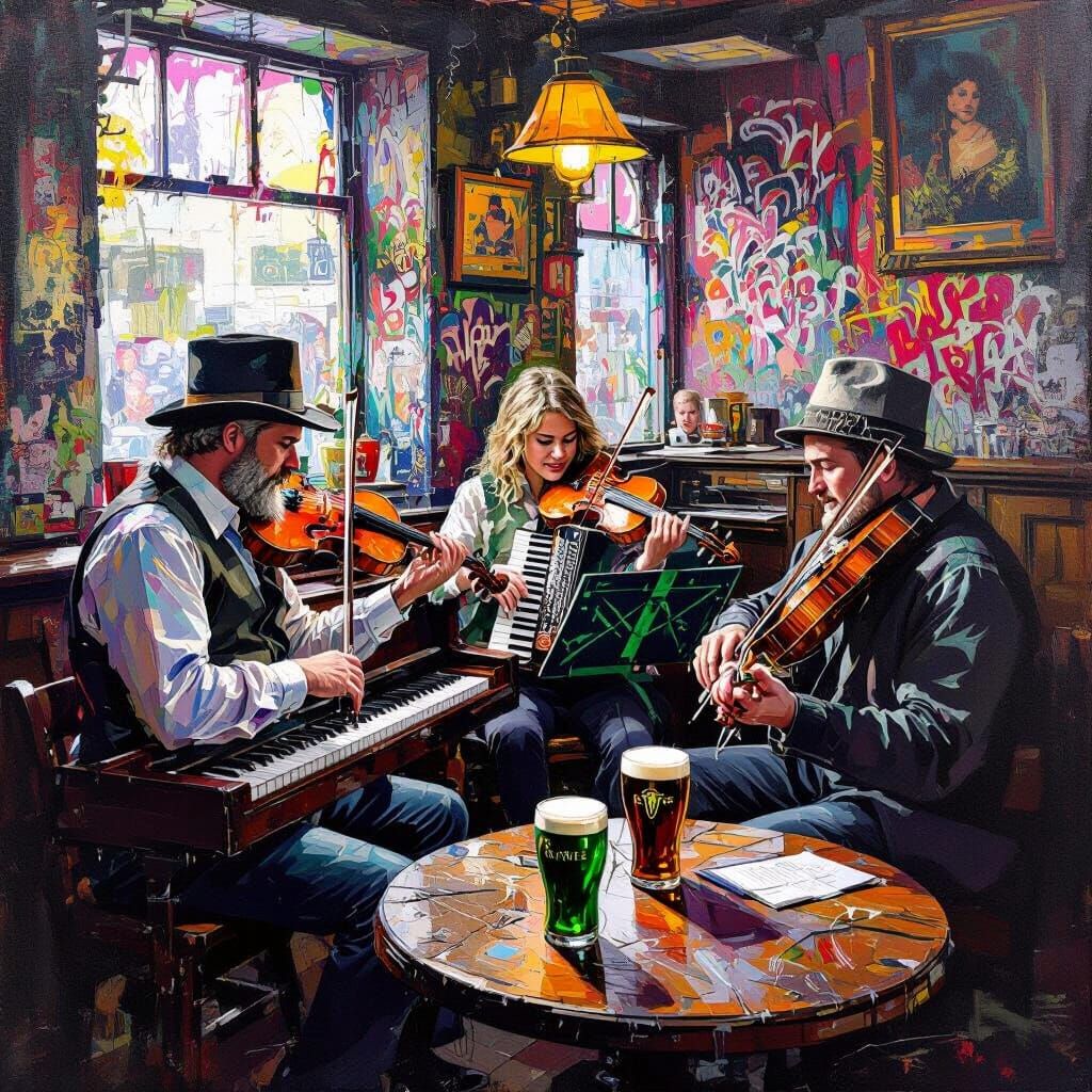 Lively Irish Folk Band in Graffiti Art Style