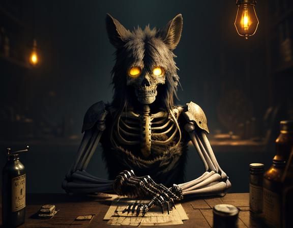 Furry Skeleton Bone Repair: Dark Fantasy Concept Art