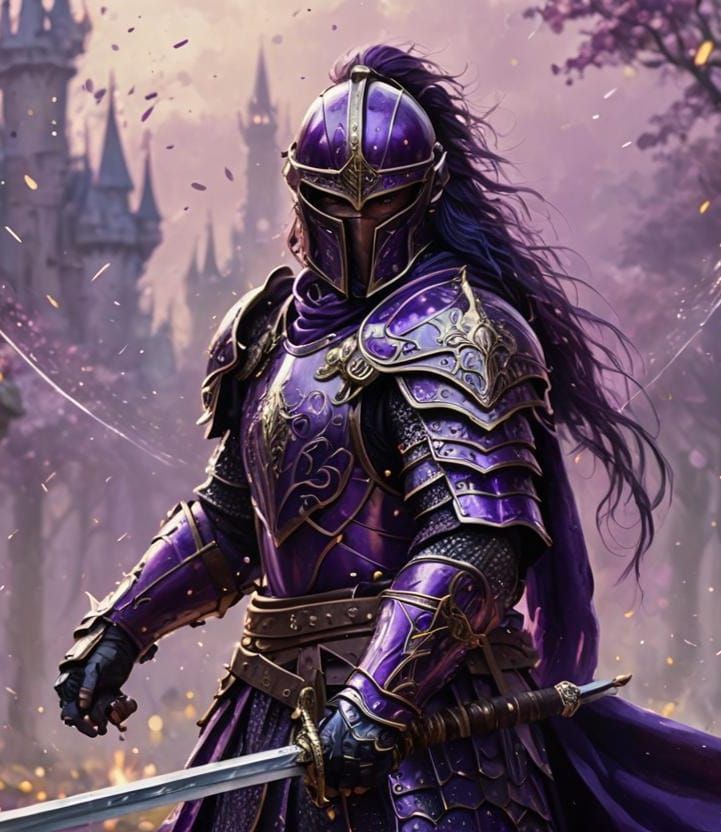 Knight in Purple Armor in Fantasy Kingdom