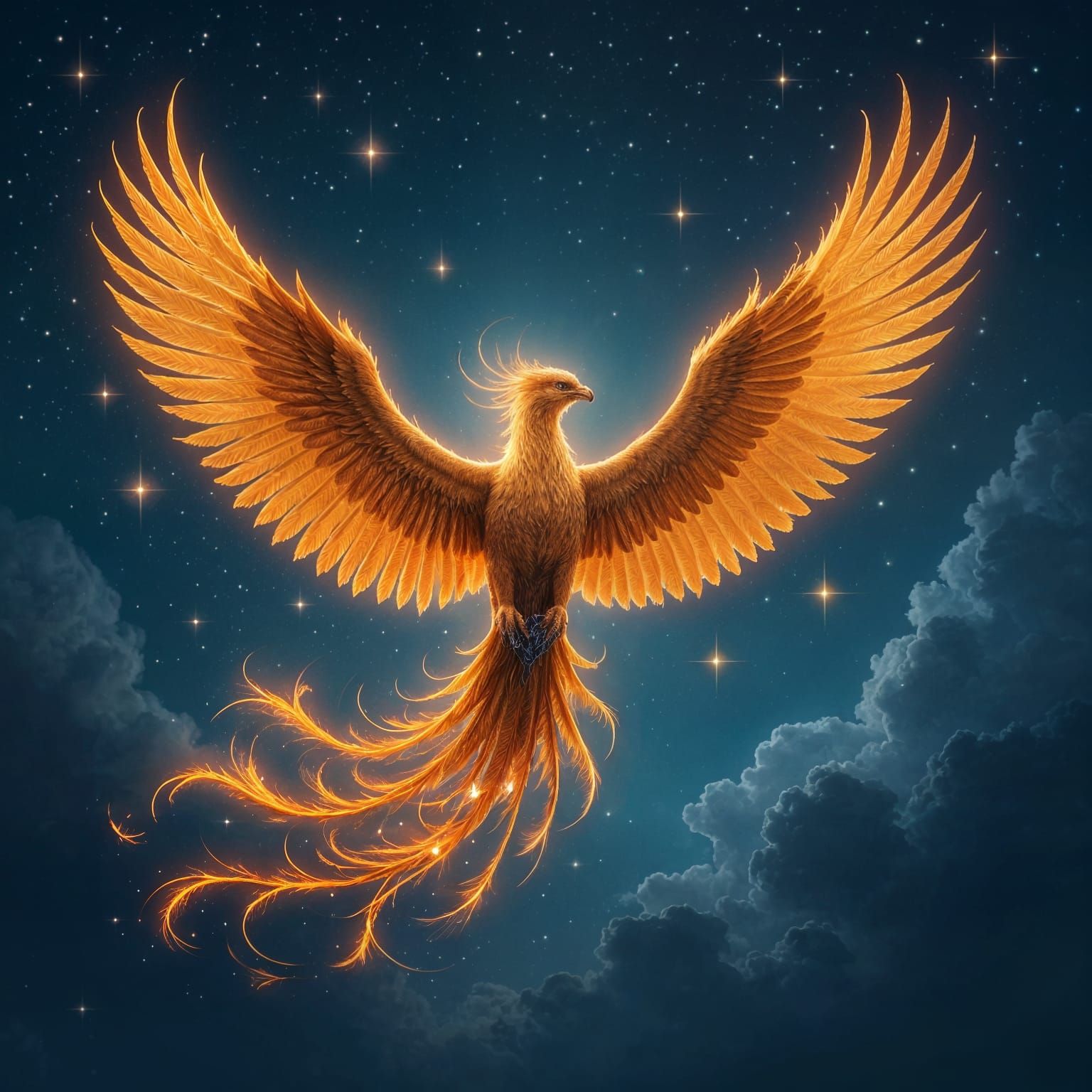 Majestic Phoenix Soars Through Starry Sky