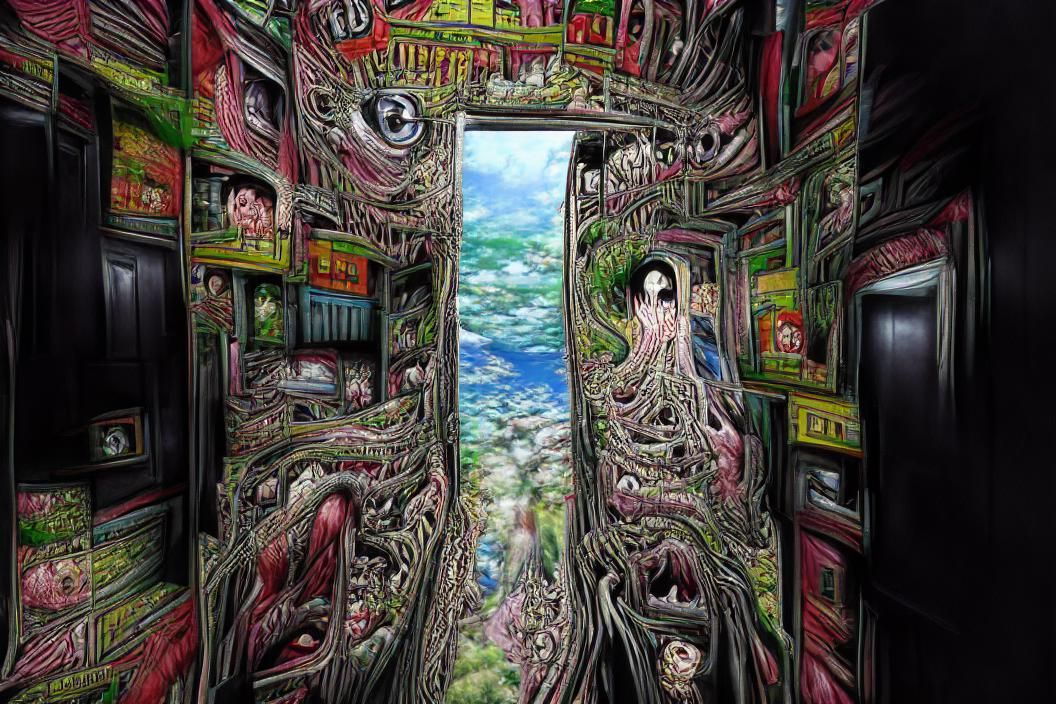Eerie Dimensional Doorway in Junji Ito Style