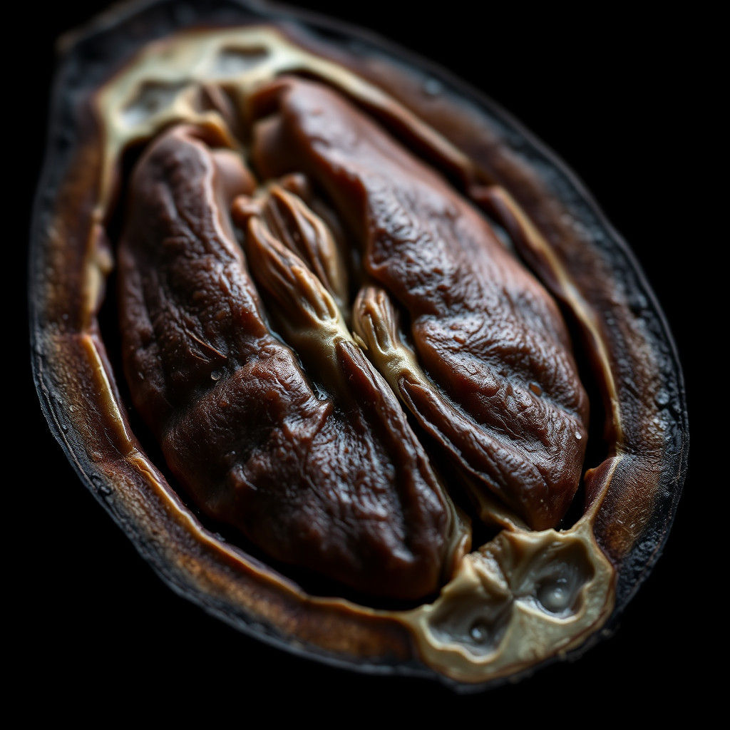 Halved Cocoa Bean Close-Up in Hyperrealistic Detail