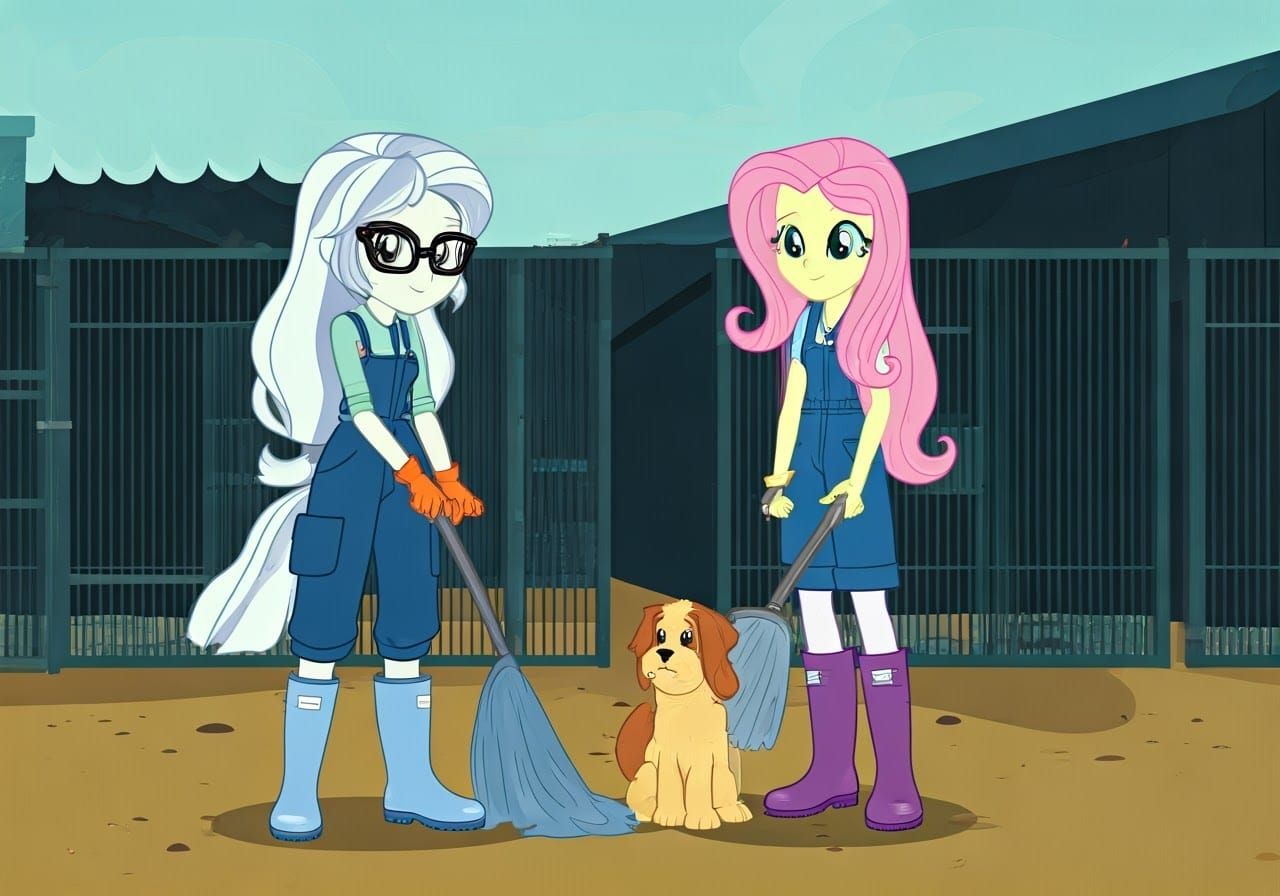 Sugarcoat and Fluttershy Volunteer at Animal Shelter