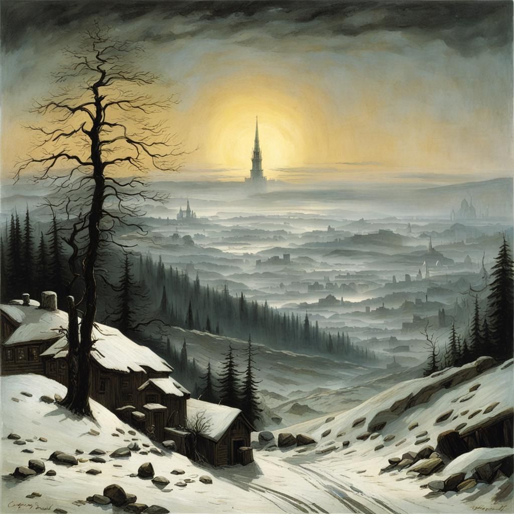 Romantic Cityscape Inspired by Caspar David Friedrich