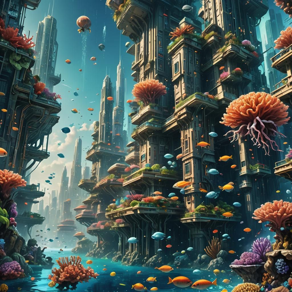 Underwater Metropolis of Aquatic Beings: Hyperrealistic Spla...