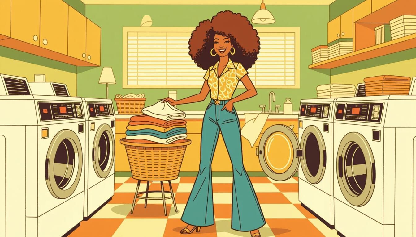 Retro 1970s Laundry Room Illustration