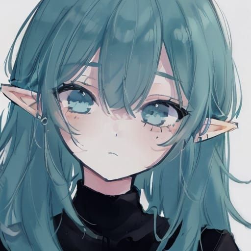 Anime Elf Girl with Dark Teal Hair