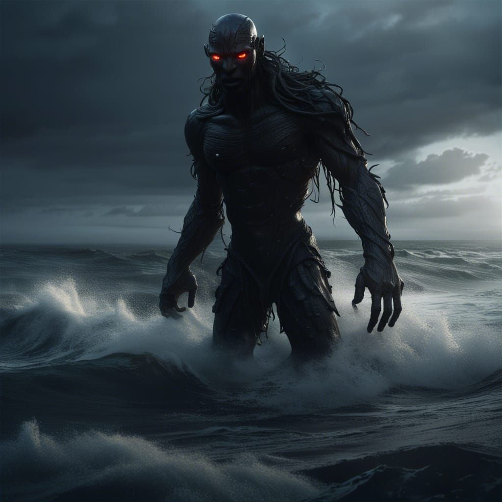 Giant Ocean Yokai in Dark Fantasy Style