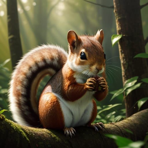 Squirrel with Nut: Digital Painting in Warm Colors