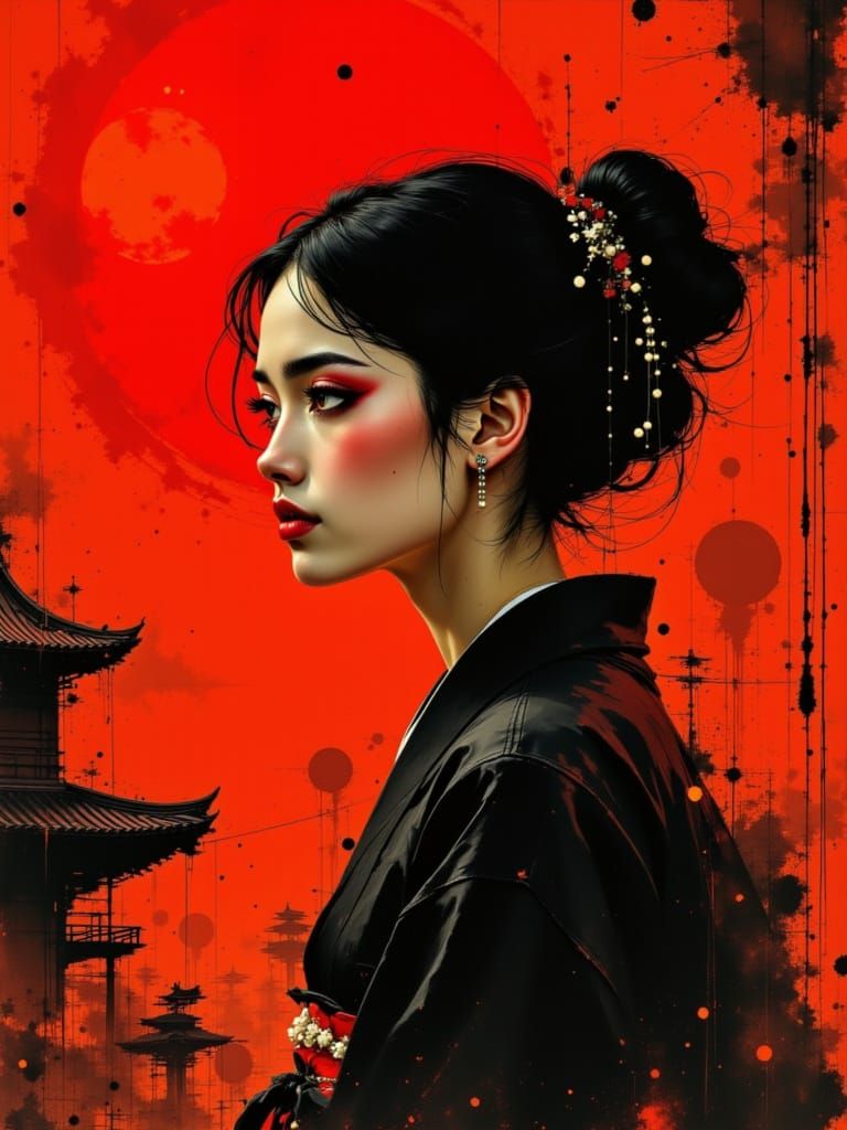 Ethereal Neo-Noir Portrait in Japanese Graphic Style