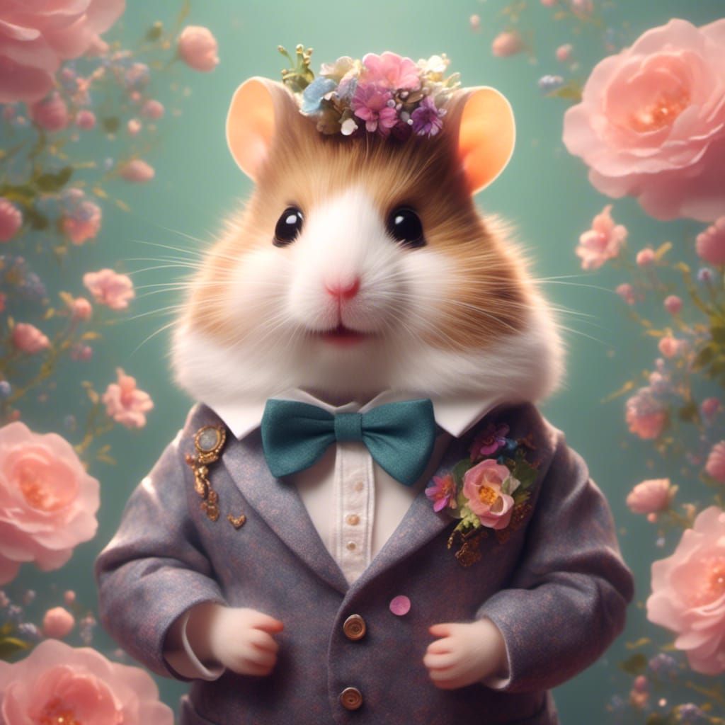 Hamster in Waistcoat Rendered in Pastel Shades