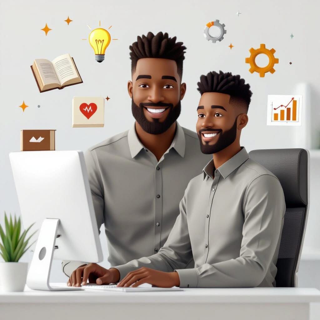 Minimalist Office Scene with Strong Figure in Digital Art St...