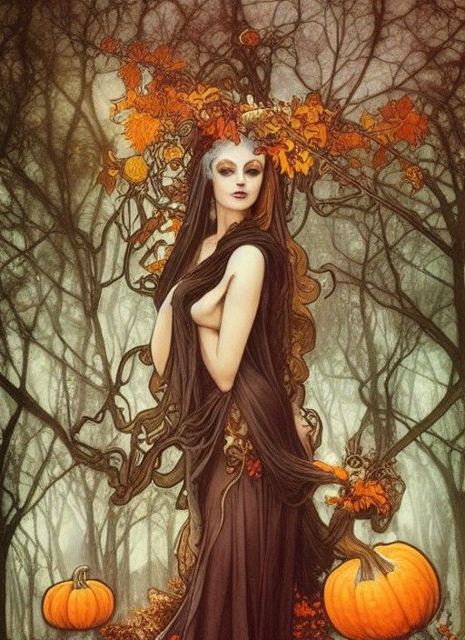 Goddess of Halloween Graveyard Portrait in Maximalist Style