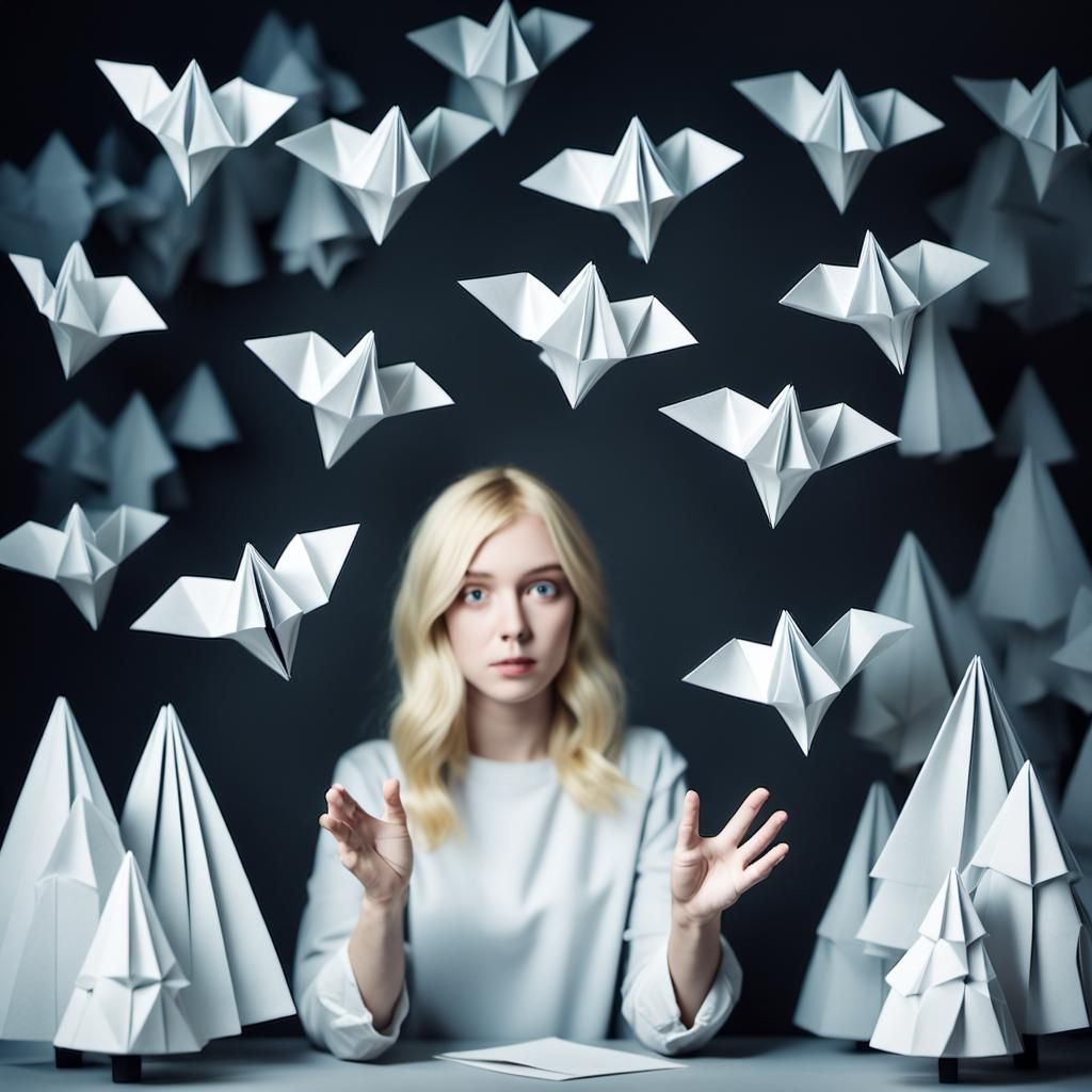 Woman Communicating with Ghosts in Papercraft Style