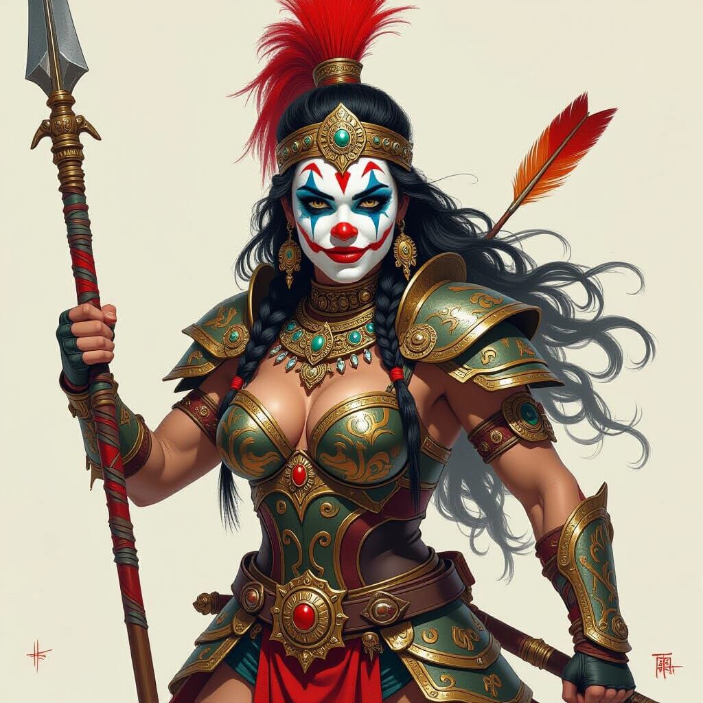 Amazon Warrior with Clown Face Paint, Gritty Realism