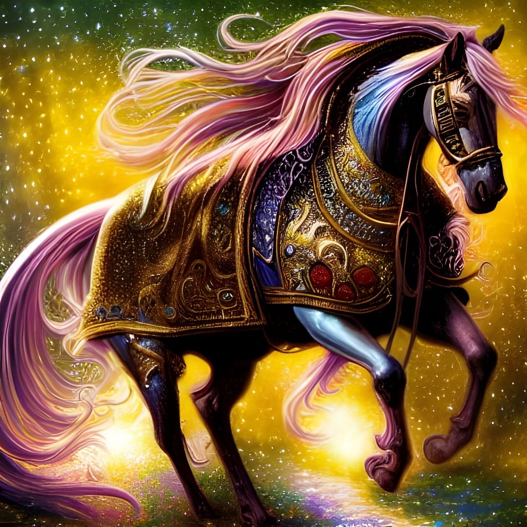 Glittering Gold Horse Fractal Art