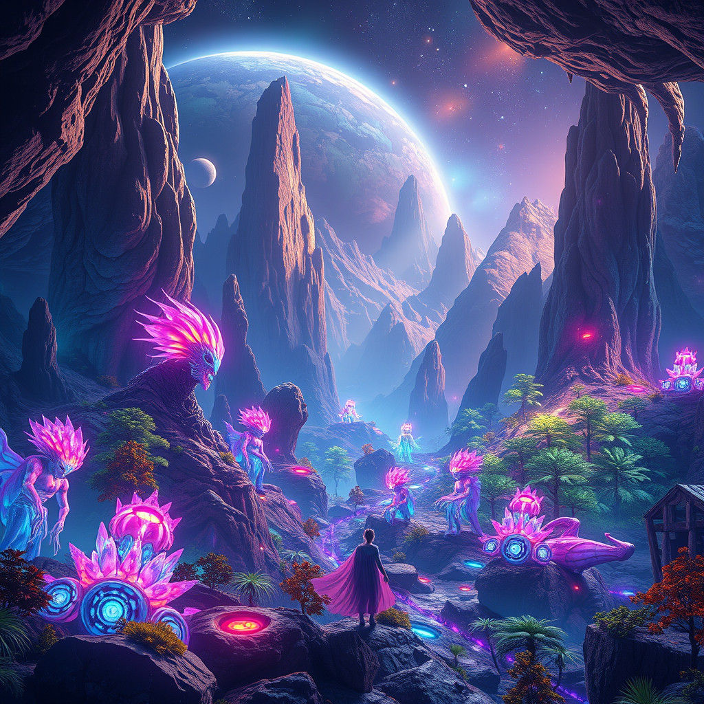 Kepler 452b: Iridescent Creatures in Bioluminescent Landscap...