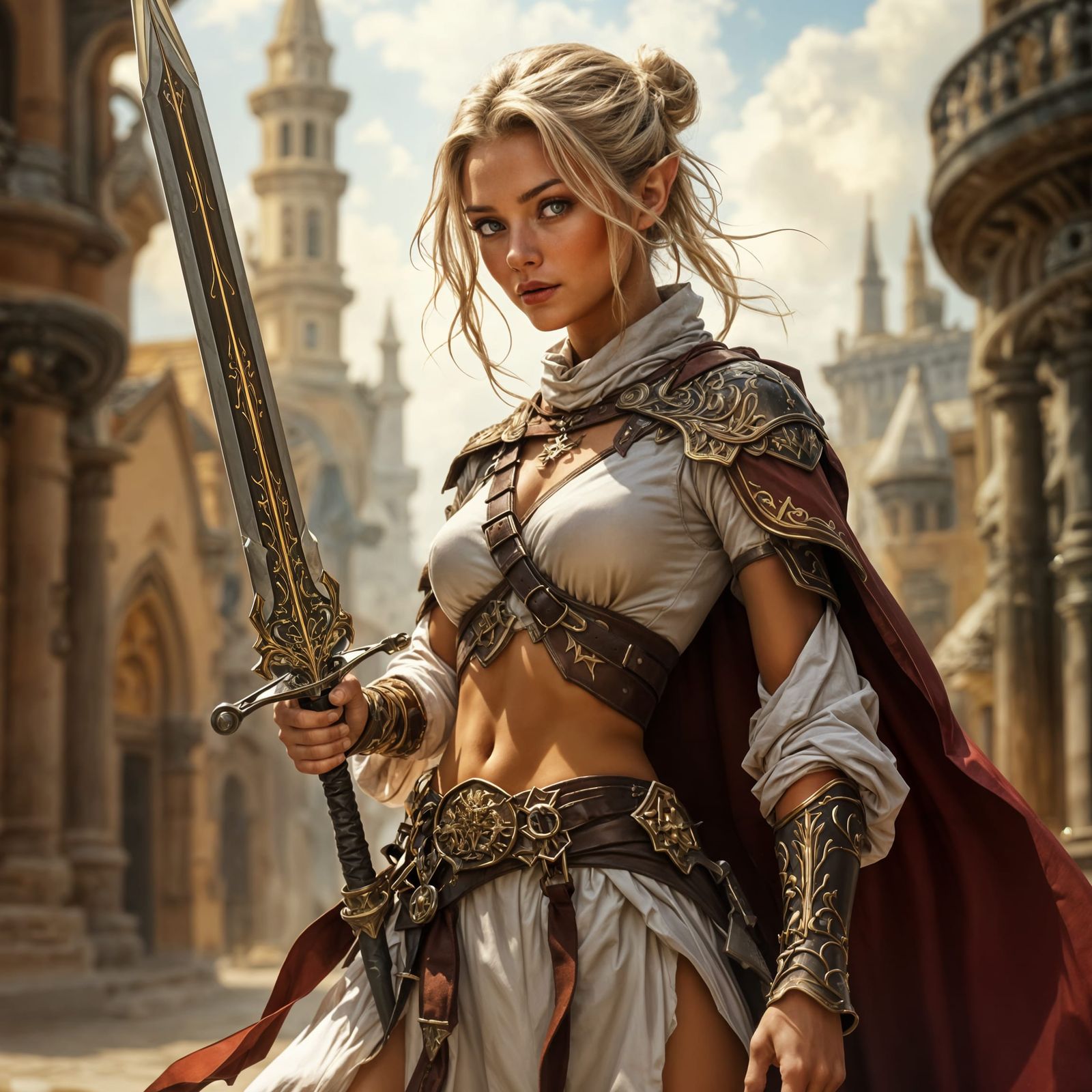 Medieval Fantasy Warrior in Brown Leather Armor