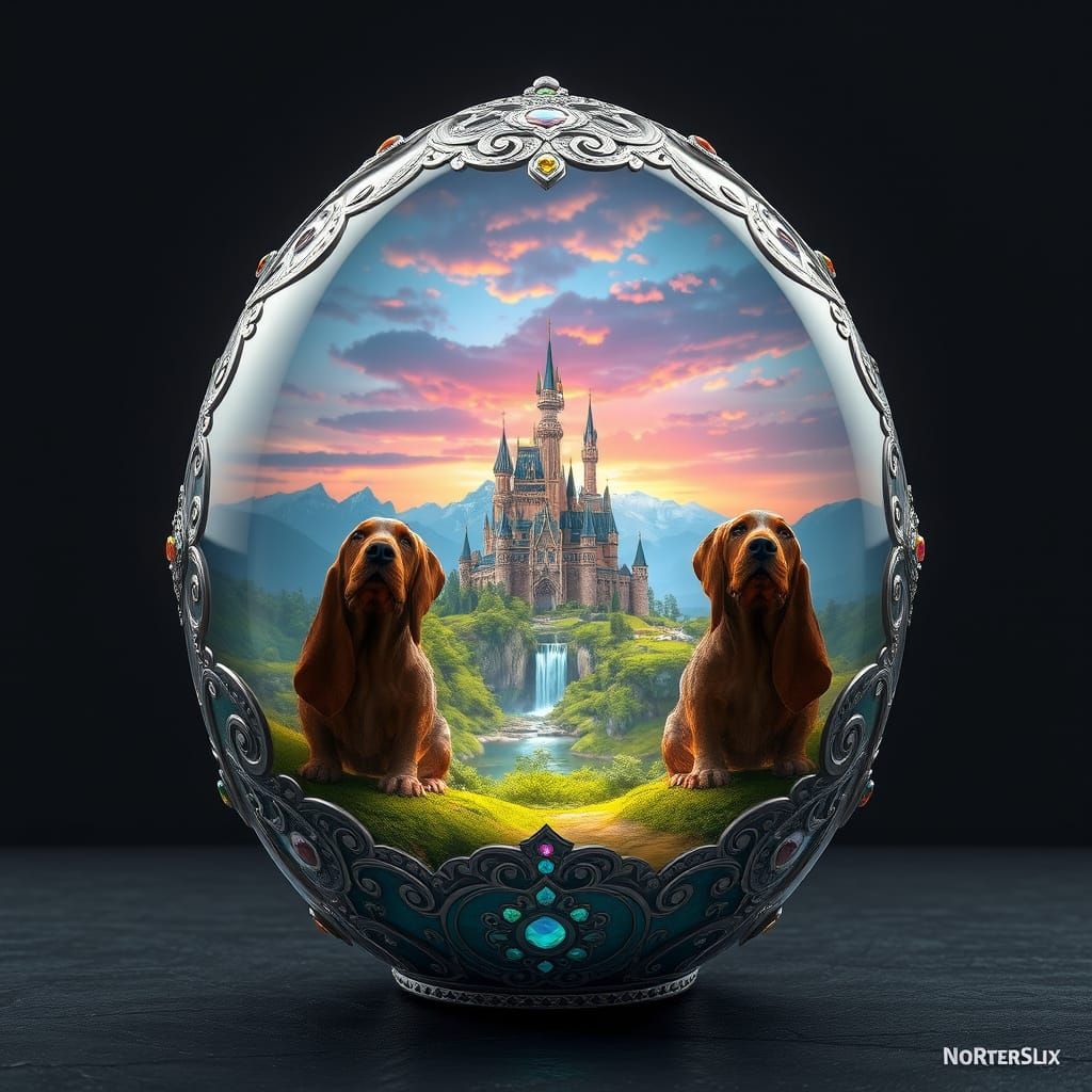 Basset Hound Egg Structure in Fantastic Landscape