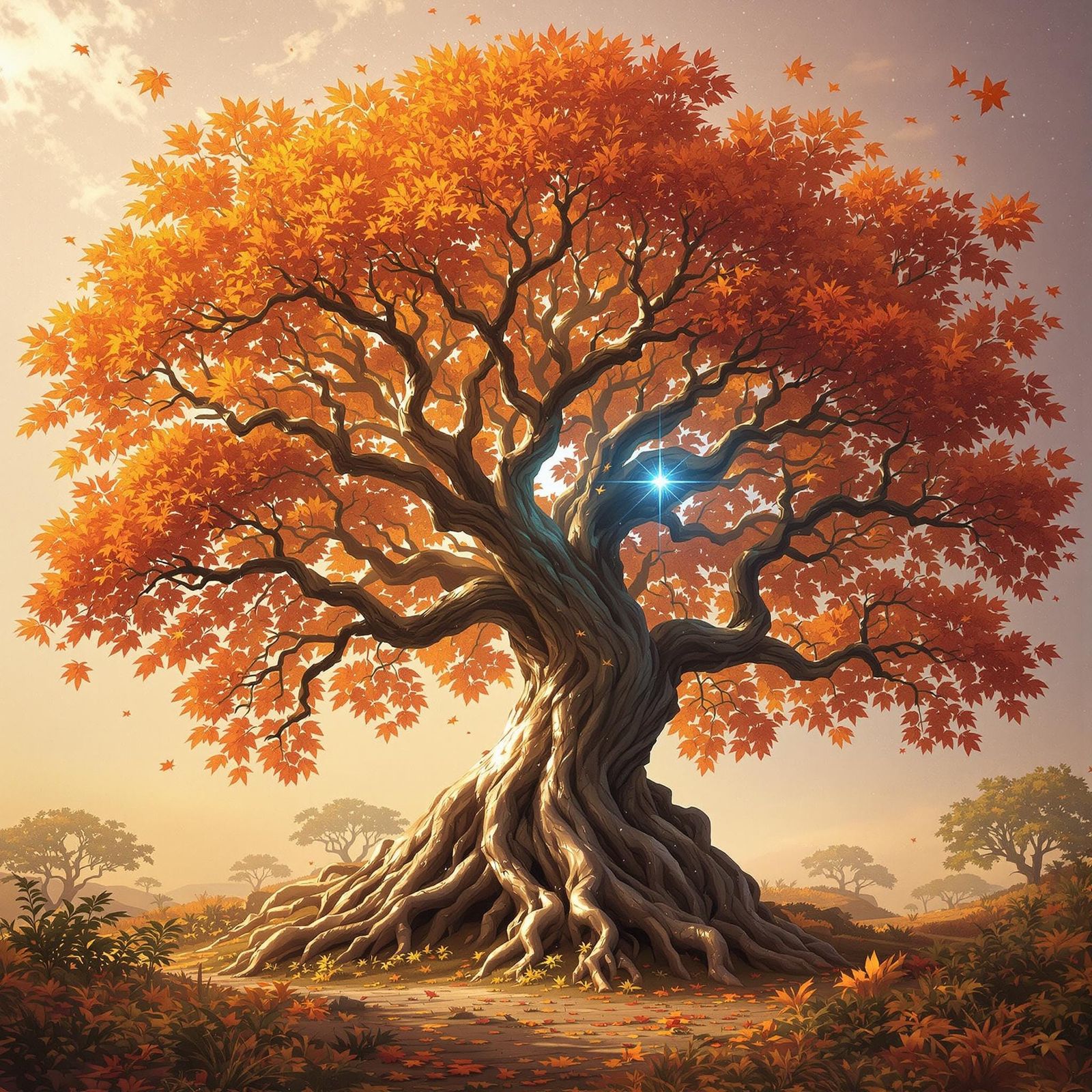 Multidimensional Mosaic Tree in Vibrant, Neon Colors