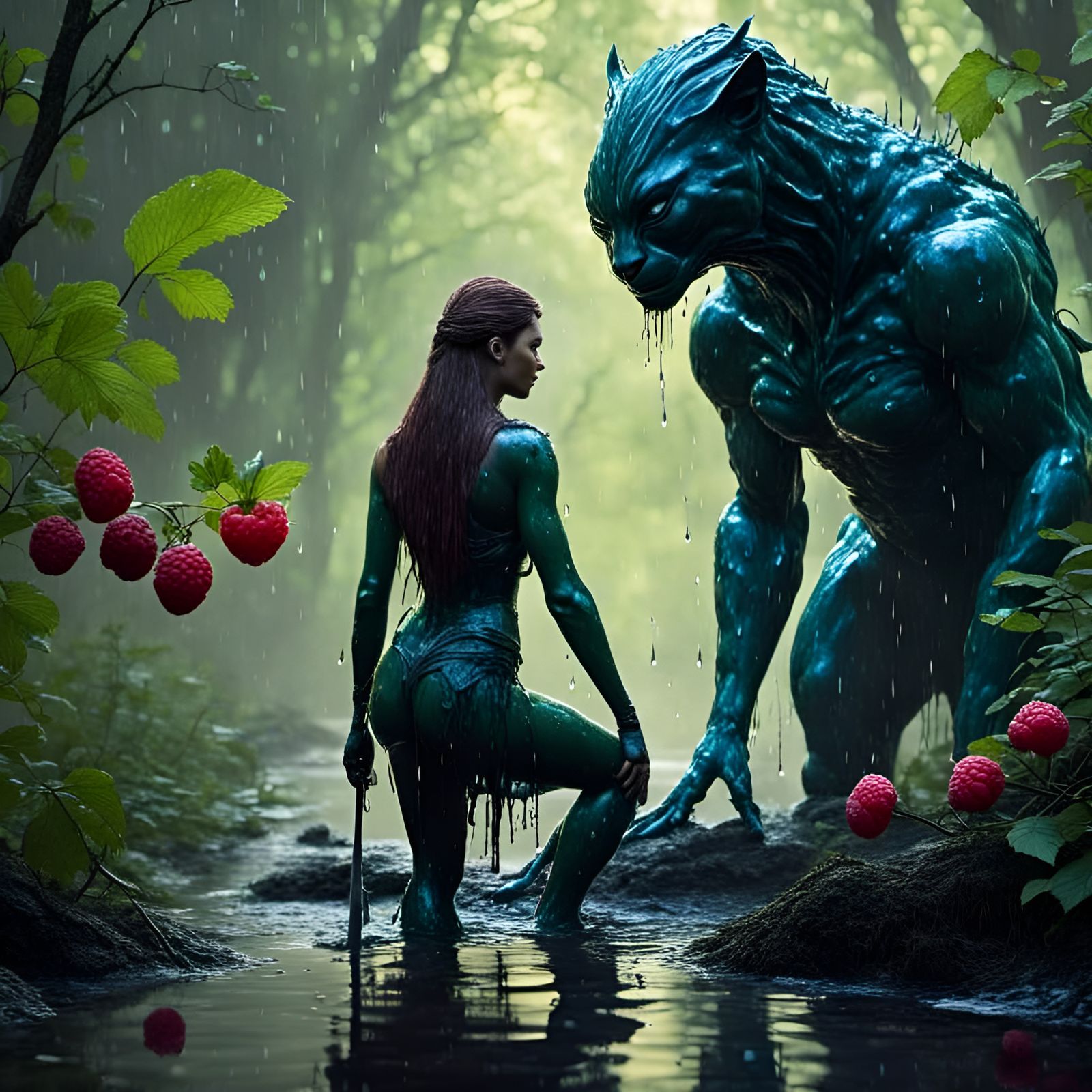 <lora:Omimimo:1.0> Bodybuilding Alien meets Panther Woman.