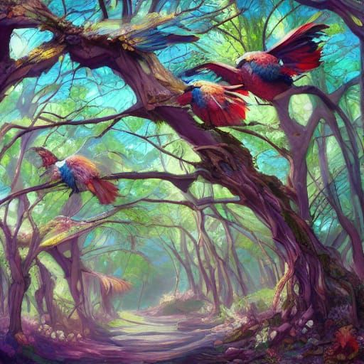 Forest Animals Playing in Stained Glass Style