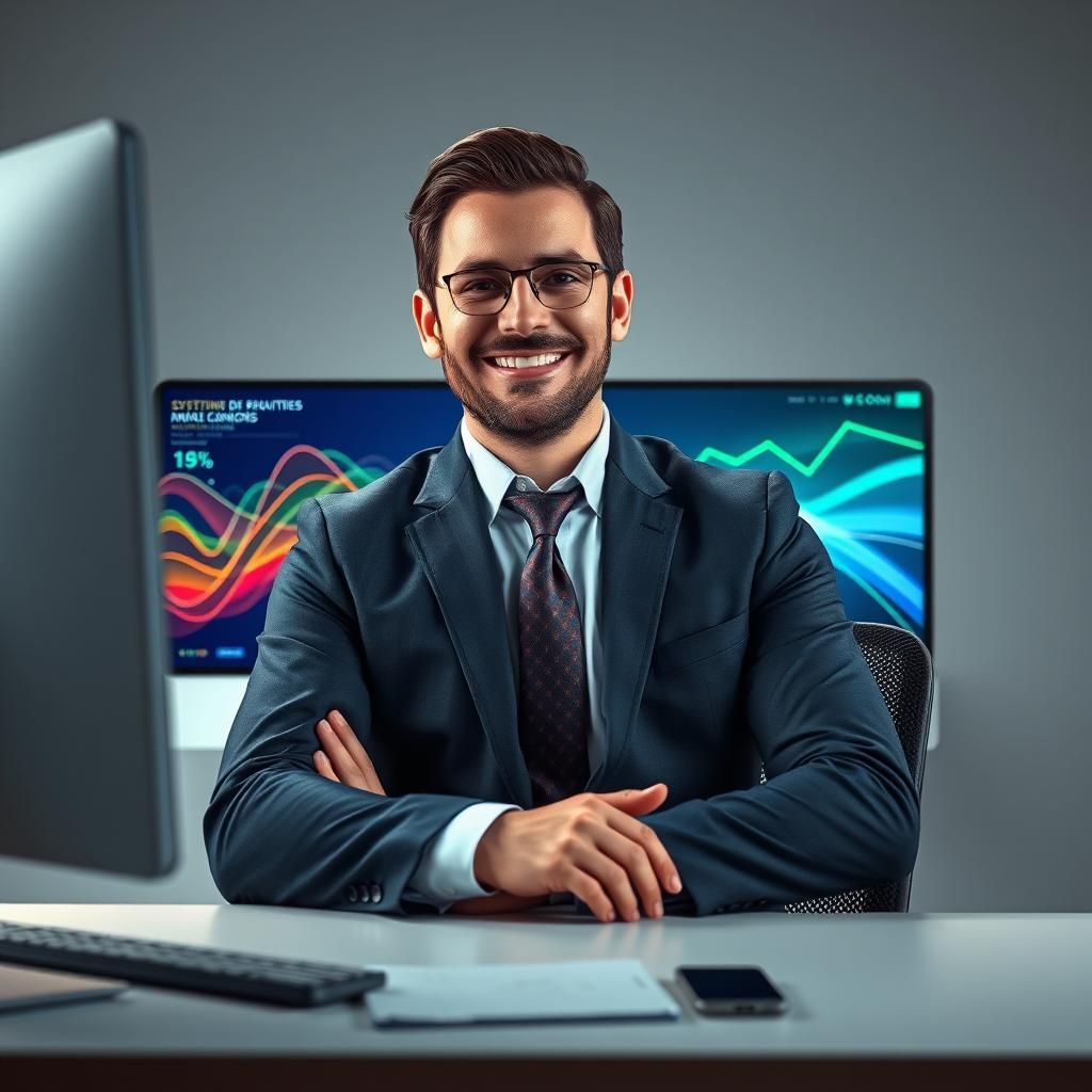 Confident Entrepreneur Using Modern Sales System