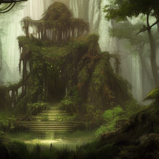 Overgrown Jungle Temple Ruins in Dark Fantasy Style
