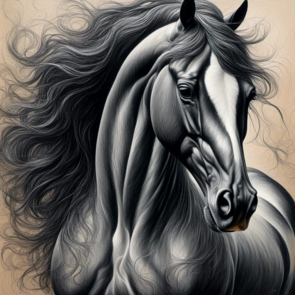 Psychedelic Charcoal Art of Wild Horses