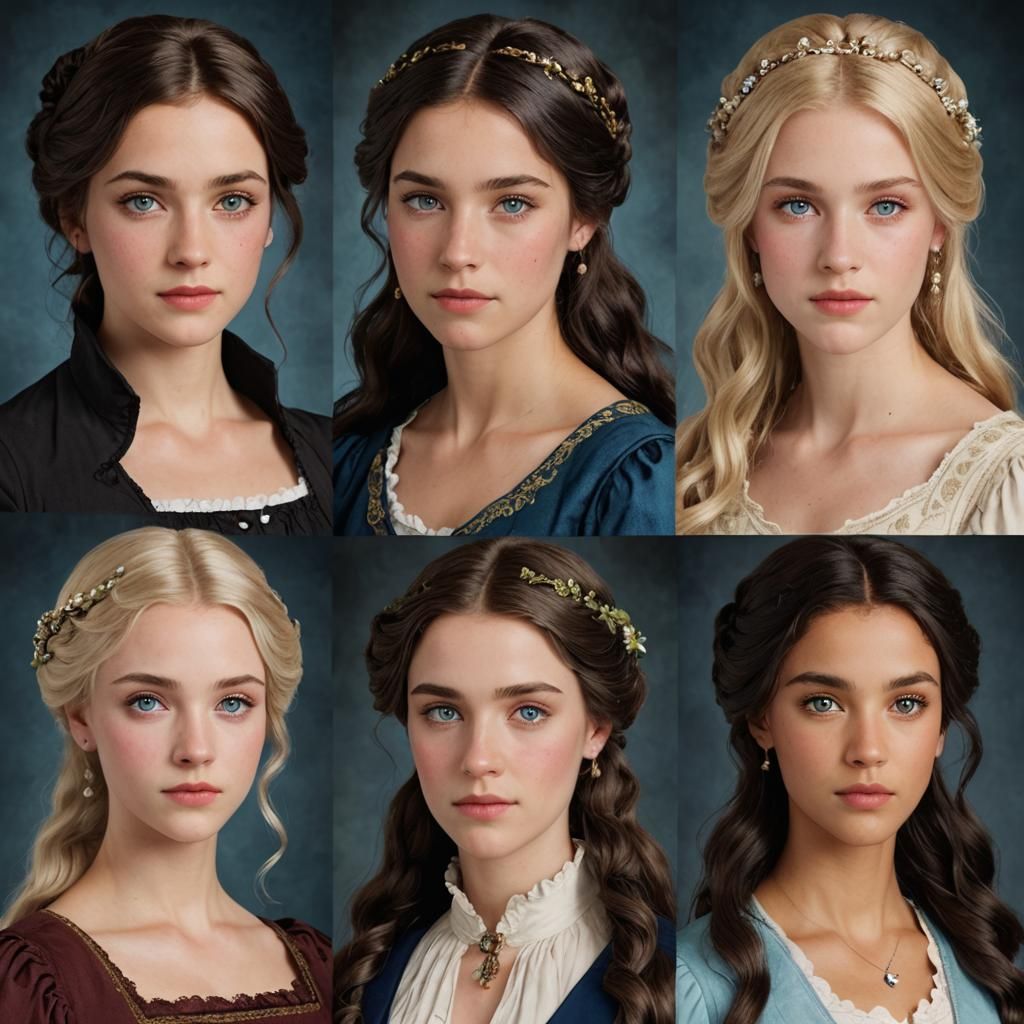 Regency Era Portrait of Six Young Women