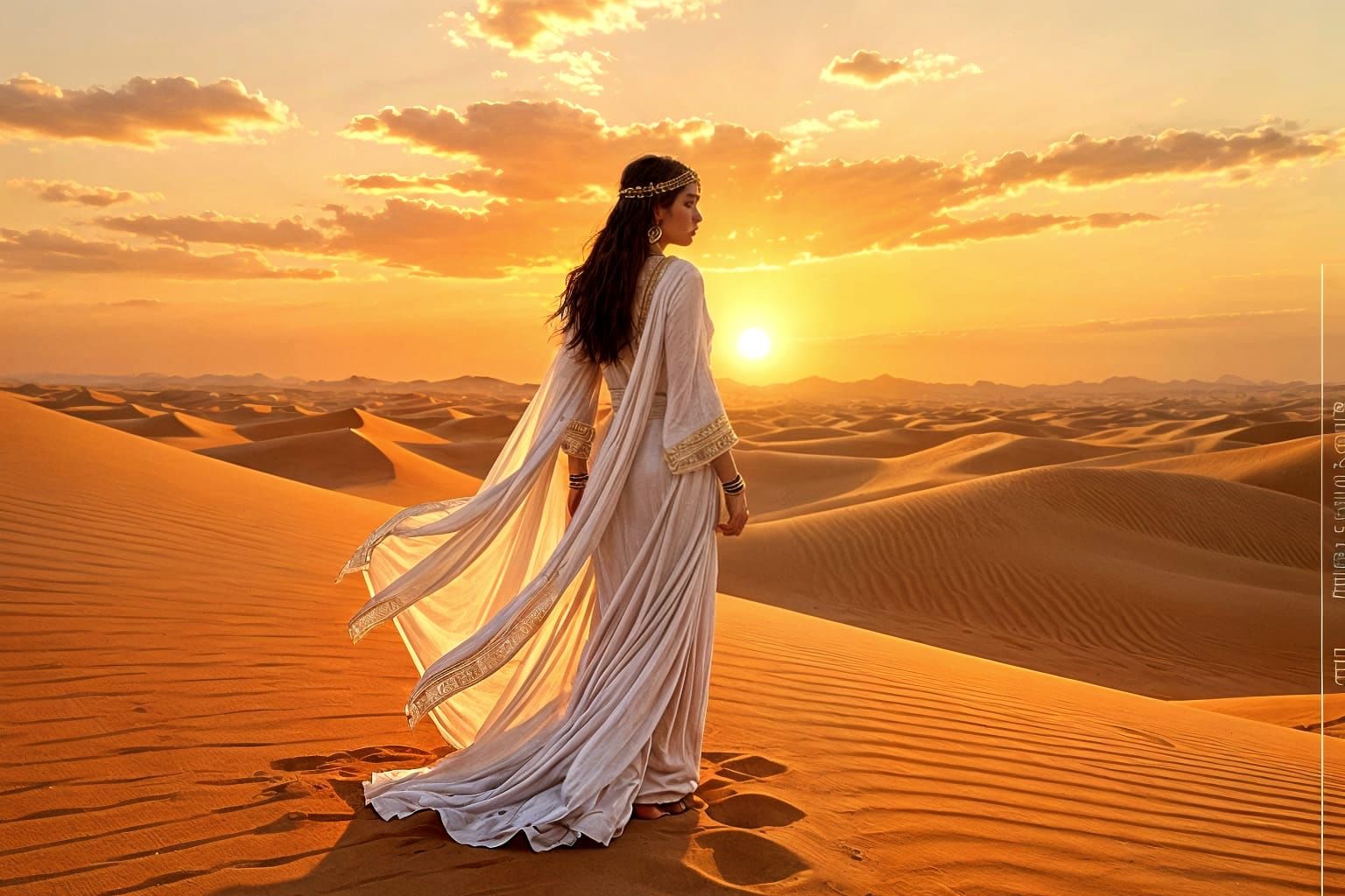 Egyptian Woman at Sunset in Hyperrealistic Style