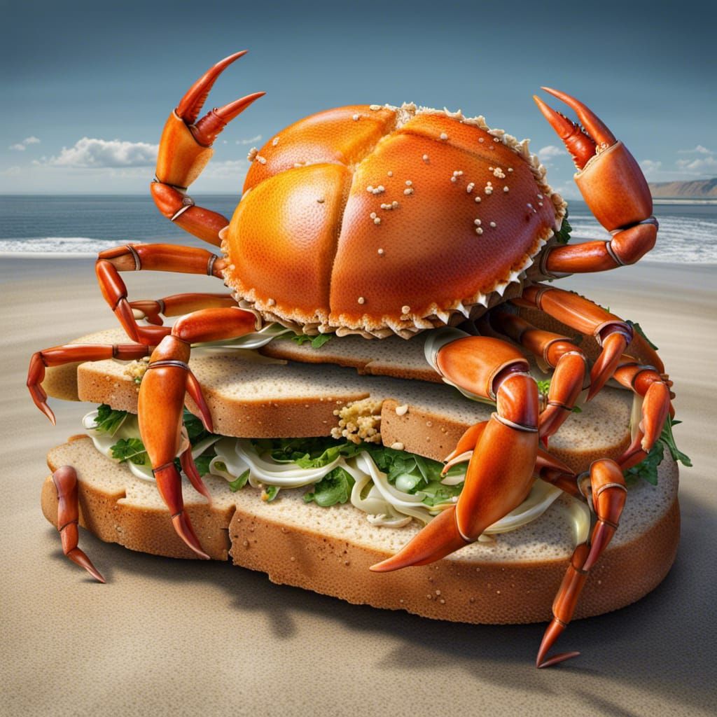 Elaborate Crab Sandwich in Hyperrealistic Style