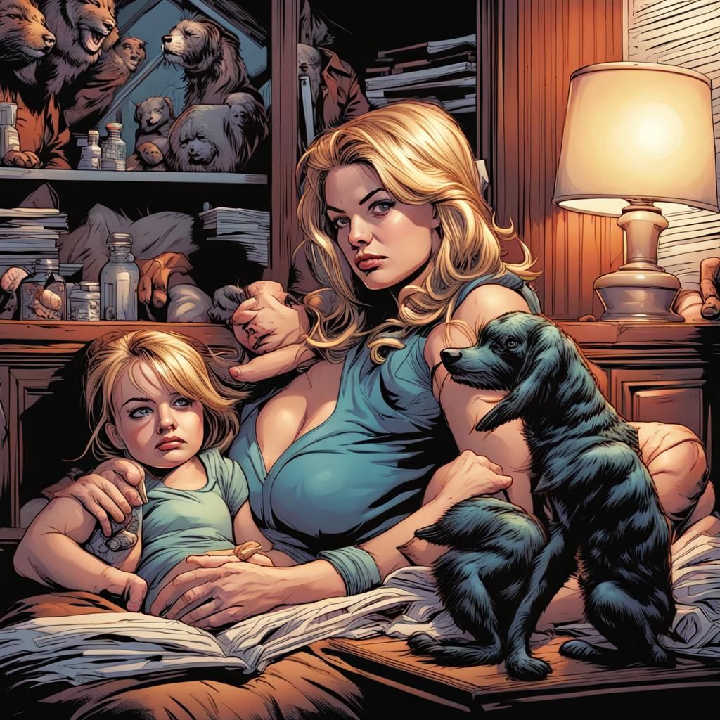 Woman Babysitter in Comic Book Art Style