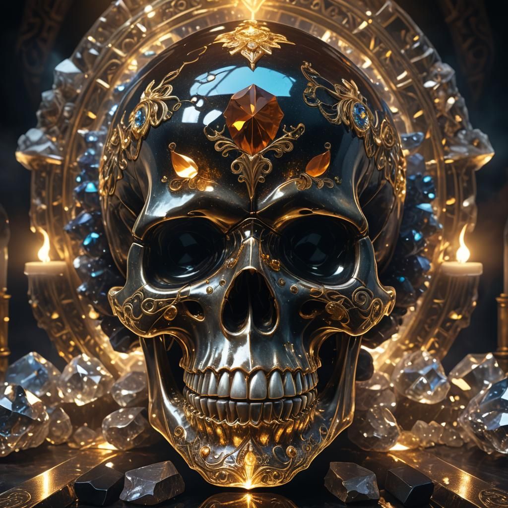 Glowing Gemstone Skull on Mysterious Altar