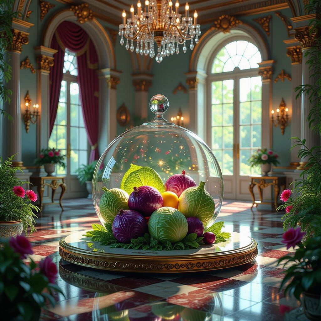Glass Vegetables in Opulent Summer Palace: Matte Painting