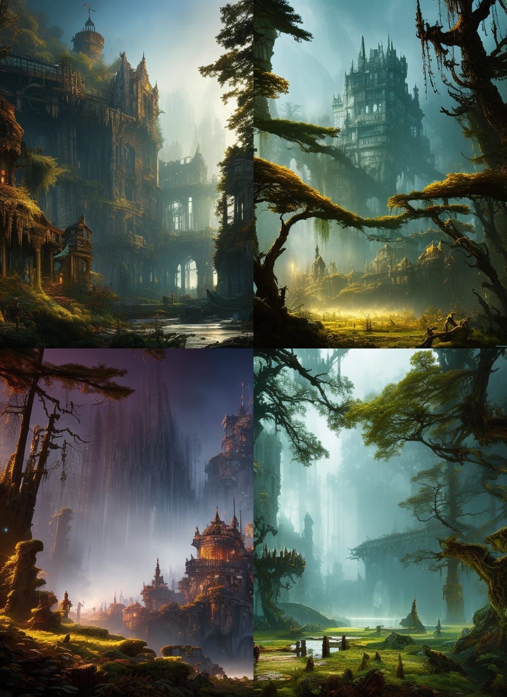 Sinister Castle in Derelict Forest: Digital Art