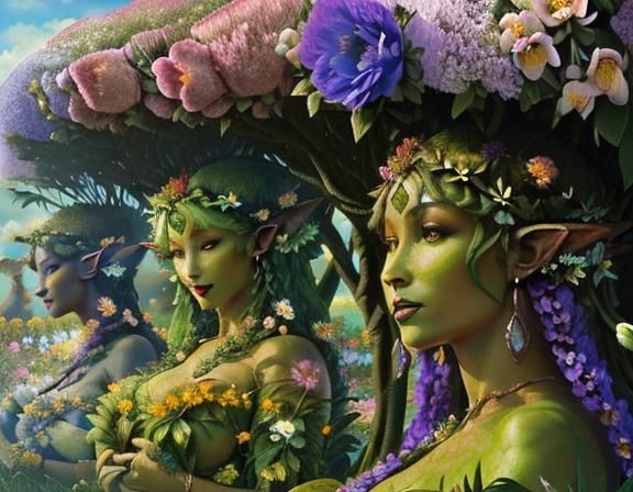 Fertility Goddess Dryads Dancing in a Floral Impression