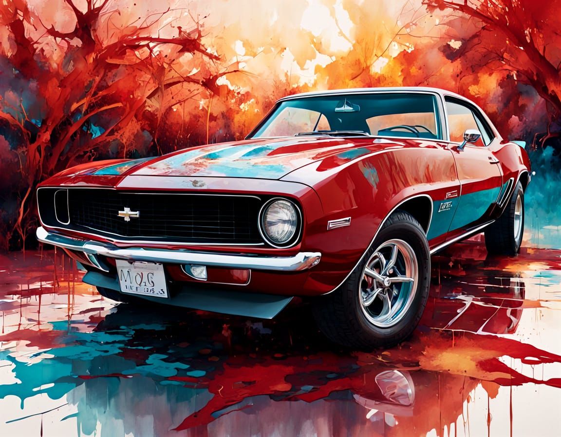 Whimsical 1969 Chevrolet Camaro in Dreamlike Landscape