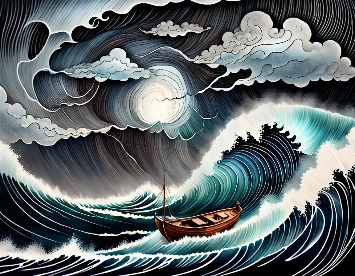 Mother Nature Unleashes Storm on a Boat: 8K Art