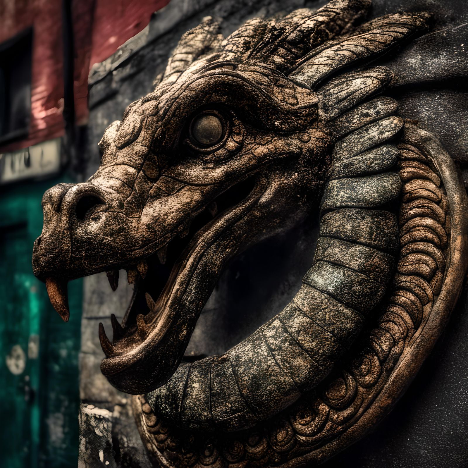 Feathered Serpent Gargoyle in Eraserpunk Style