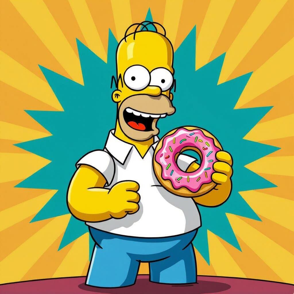 Homer Simpson in Dynamic Comic Style with Donut