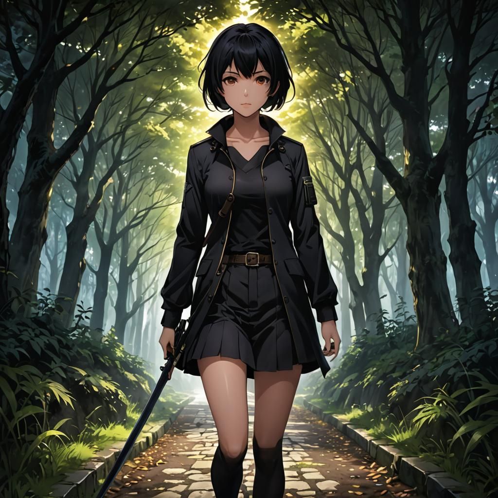 Anime Style: Woman Walking into Darkness