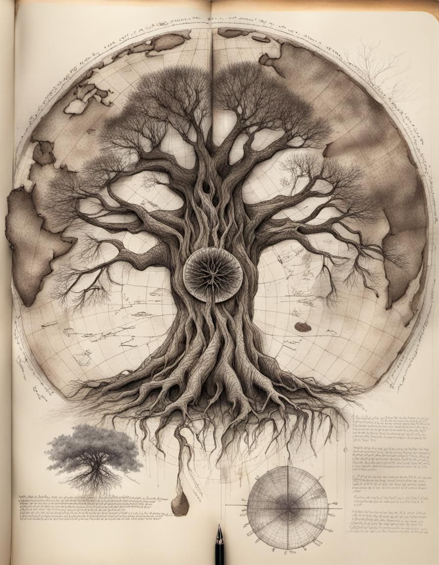 Pen and Ink Drawing of the World Tree
