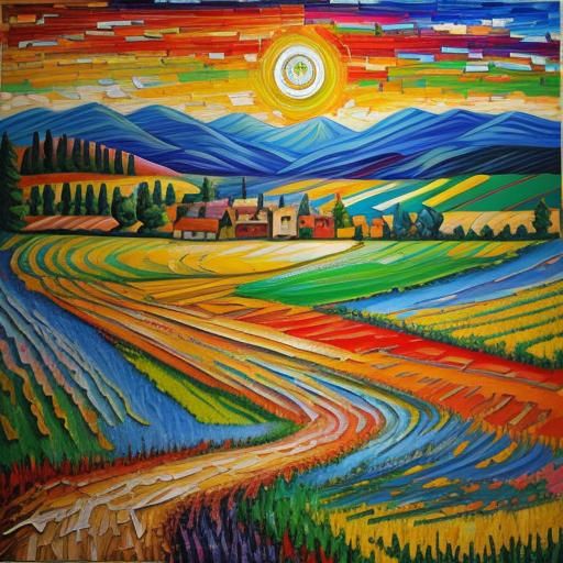 Mosaic Landscape in Expressionist Impasto Style