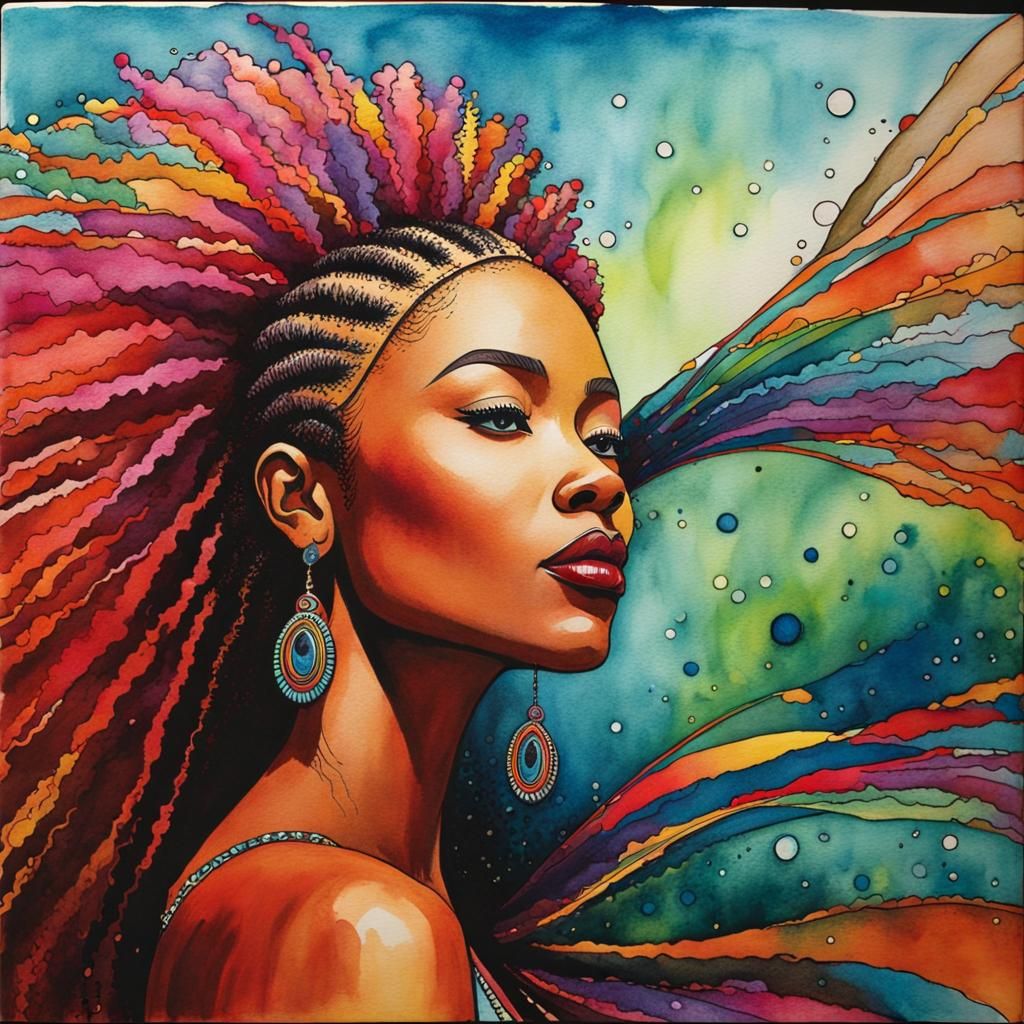 Voodoo Queen Dancing: Impressionistic Ink and Watercolor