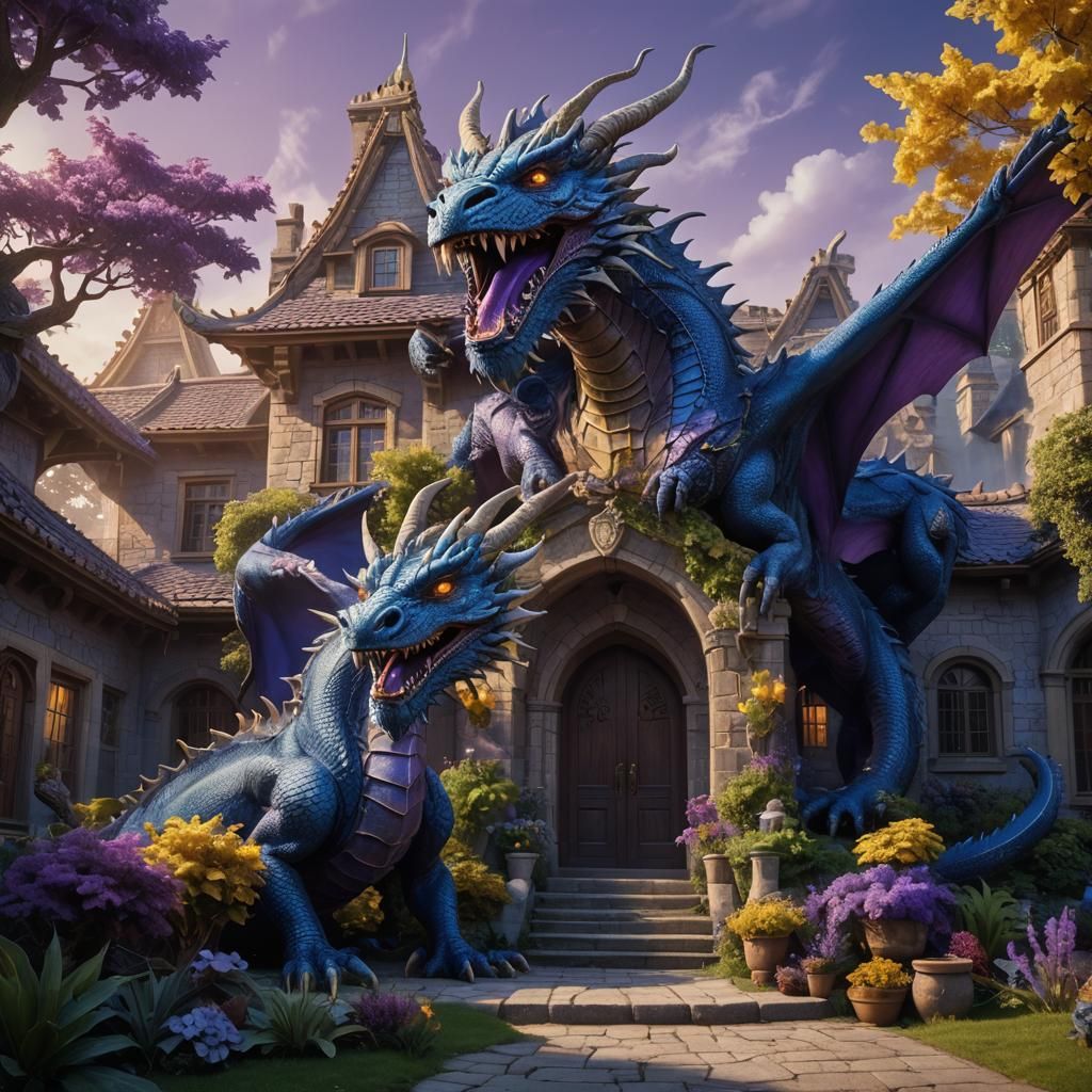 Three-Headed Dragon Guarding a House in Unreal Engine 5