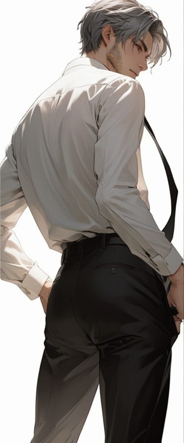 Anime Professor with Bright Grey Hair and Beard